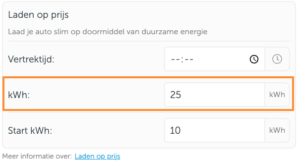 Laden op prijs gewenste kWh