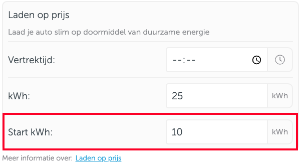 Laden op prijs start kWh